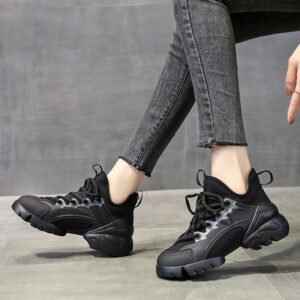 Daddy Shoes Female Leather Harajuku Style Small Black Shoes Ins Street Fashion Shoes Epoxy Sneakers